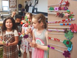 little girls making wands
