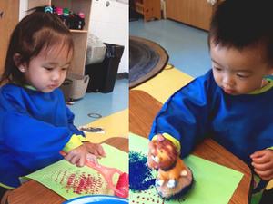 Children painting with various tools