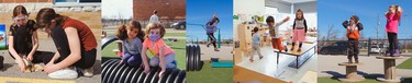 collage of children jumping and climbing