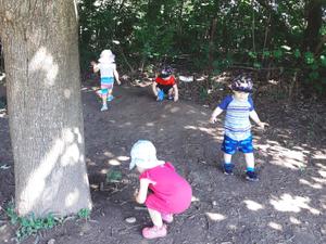 children exploring a playground